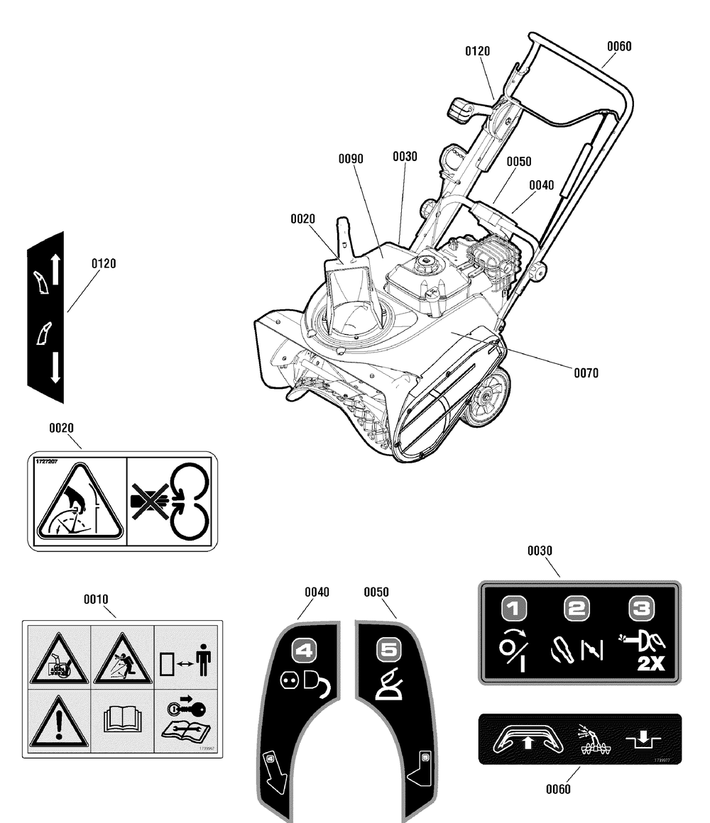 Decals Group Diagram and Parts List for 1695890-CS55800  Briggs and Stratton Snow Blower